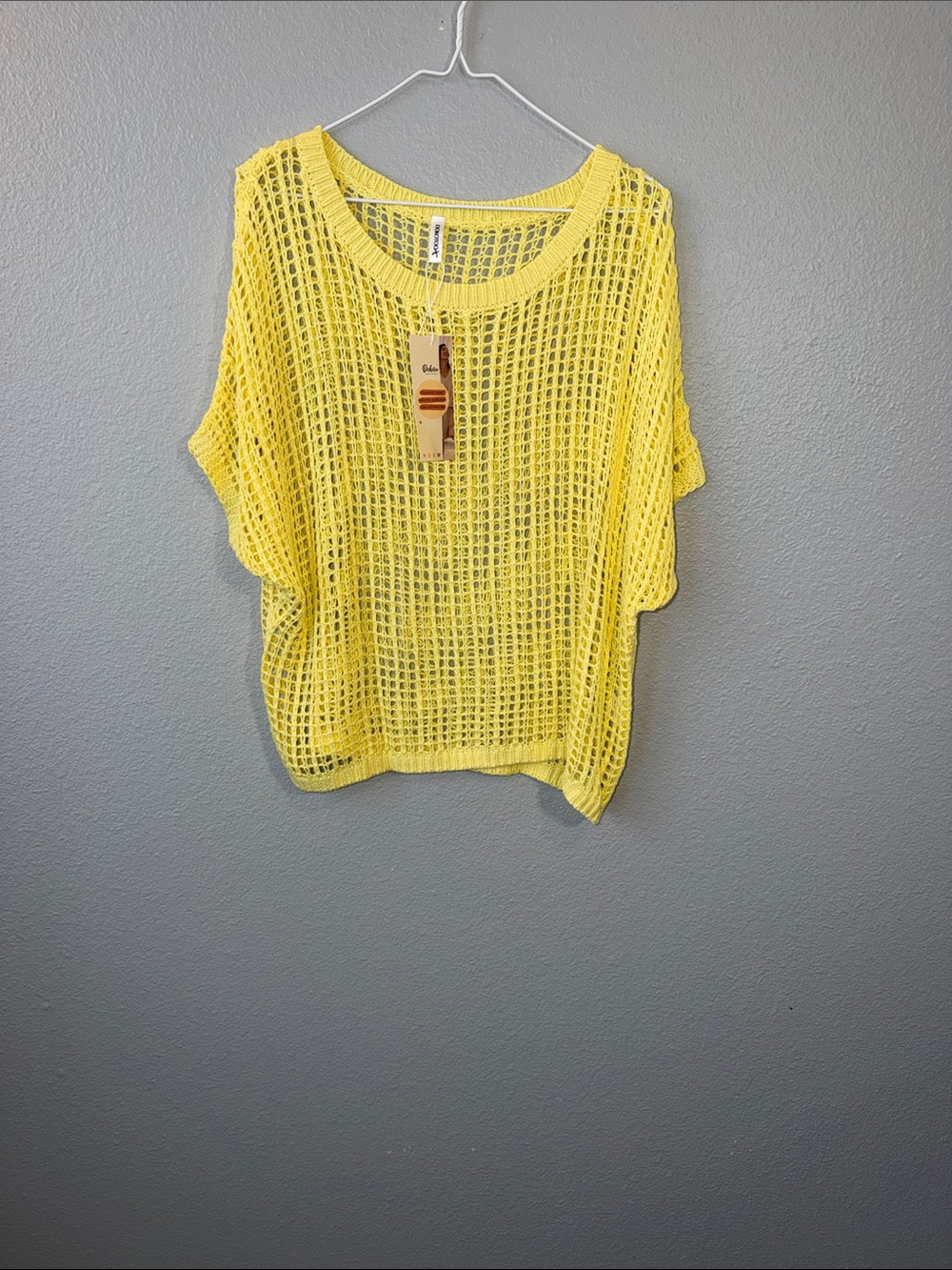 Dokotoo Yellow Open-Knit Short Sleeve Sweater